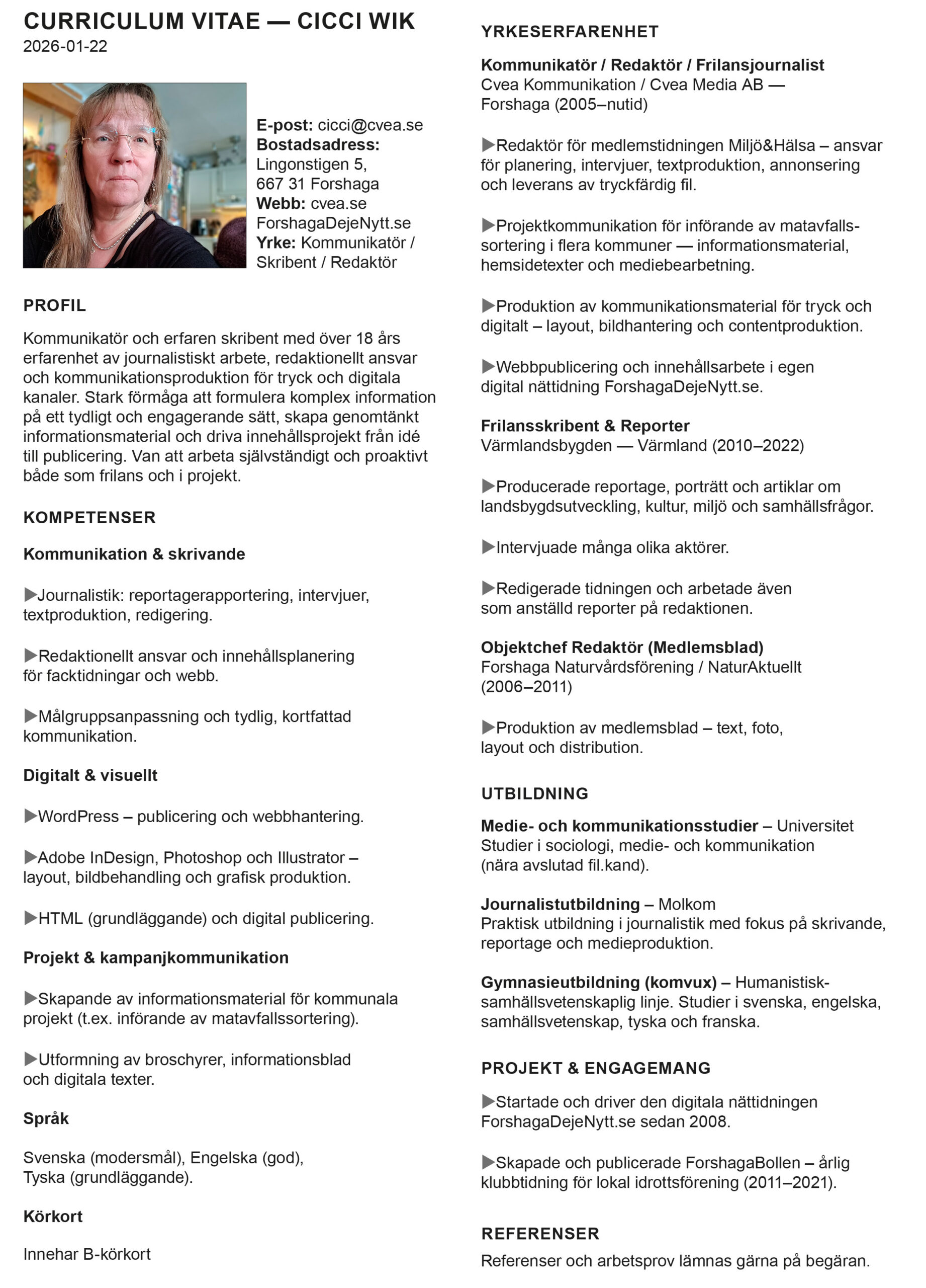 Curriculum Vitae Cicci Wik