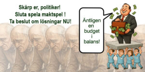 Budget i balans. AI-kollage av Cicci Wik